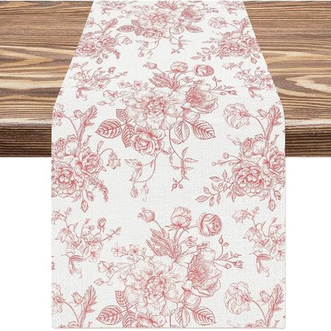 Tischläufer Aus Leinen Mit Blumenmuster, 33 X 183 Cm, Rosen-tischdekoration Für Esstisch, Hochzeit, Bankett, Festtagsdekoration, Party