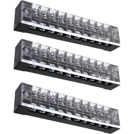 3-teiliges 10-festival-klemmenblock-set, 600 V 15 A Zweireihiger Schraubklemmenblock, Schraubleisten-klemmenbarriere Mit Schutzkappe