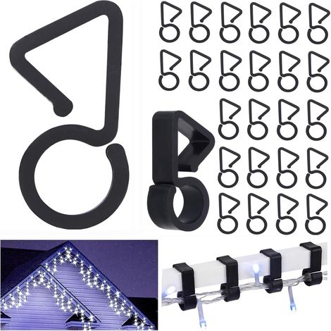 60 Schwarze Dachrinnenhaken Zur Befestigung Von Weihnachtsbeleuchtung Im Außenbereich, Ideal Zum Aufhängen Von Lichterketten Für Halloween Und Weihnachtliche Außendekorationen.