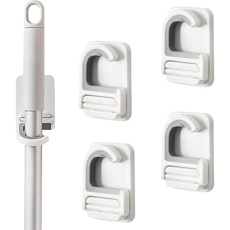 Wandmontierte Besenhalter, 4-teiliges Set, Selbstklebend, Aus Abs-material, Weiß, Für Küche Und Garage