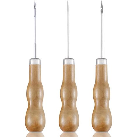 Lederahle, 3-teilig, Runde Leder-nähmaschinenlocher Mit Griff, Nähahle, Lederahle Mit Holzgriff, Diy-nähwerkzeug, Lederhandwerk, Nähahle, Lederwerkzeug