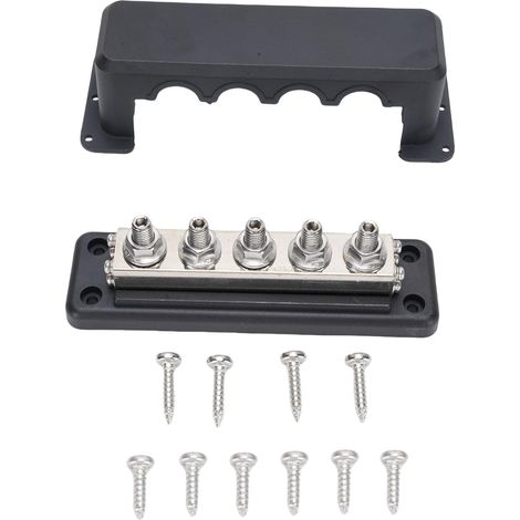 600a, 300v Dc Stromverteilerblock, Hochleistungs-marinebatterie-sammelschienen-anschlussblock Mit 5 M10-bolzen, Hochstrom-sammelschiene Für (schwarz)