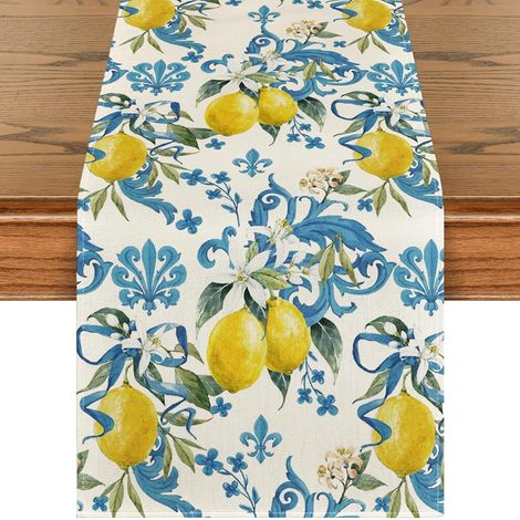 Zitronengelber Tischläufer, Sommerliche Tischdekoration, Waschbarer Tischläufer (33 X 183 Cm)