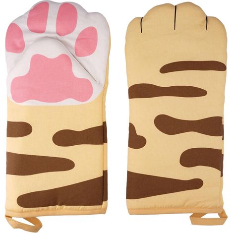 1 Paar Hitzebeständige Ofenhandschuhe Mit Niedlichem Pfotenabdruck, 31 Cm Lange Küchenhandschuhe, Kaminhandschuhe, Ofenhandschuhe Mit Baumwollfutter Und Katzenmuster Zum Kochen, Grillen Und Backen