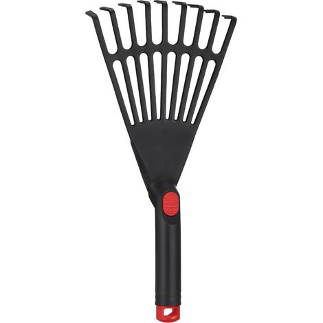 Kleiner Gartenrechen Aus Kunststoff Mit Stiel. Praktisches Gartengerät. Zum Entfernen Von Laub Aus Blumenbeeten. Robust Und Einfach Zu Handhaben.