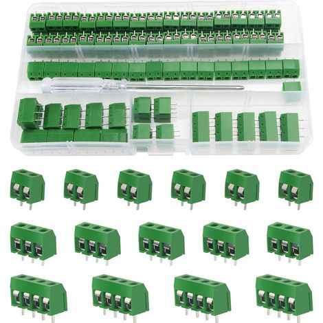 100 Stück Leiterplatten-schraubverbinder, 5 Mm Rastermaß, 2/3/4-polig, Für Arduino (85 X 2, 10 X 3, 5 X 4, Grün)