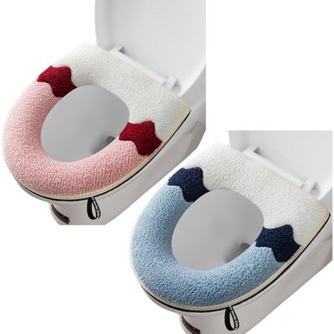 Set Mit 2 Dickeren, Weicheren Wc-sitzbezügen Mit Griff - Waschbar - Kompatibel Mit Allen Ovalen Wc-sitzen (blau + Rosa)