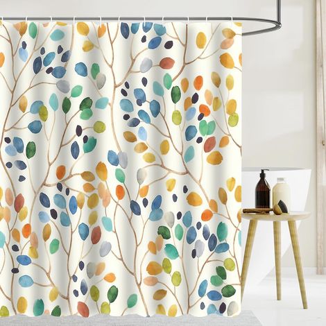 150 X 180 Cm Waschbarer, Schimmelresistenter Duschvorhang Aus Hochwertigem Stoff, Mit Ösen Und 12 Ringen, Mehrfarbiges Pflanzenmuster, Duschvorhang, Badewanne