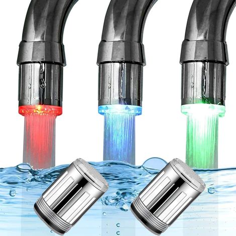 Set Mit 2 Led-wasserhähnen, 3 Farb- Und Temperaturabhängige Led-wasserhähne Für Küche Und Bad
