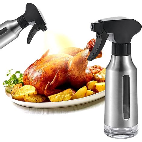 Ölsprüher Zum Kochen, Olivenöl-sprühgerät Aus Edelstahl Für Heißluftfritteusen, Schwarze Düse, Fettauffangbehälter, Ölkontrollglas