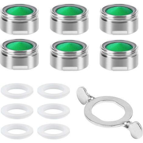 6-teiliges M24-wasserhahn-luftsprudler-set, Edelstahl-wasserhahn-luftsprudler Mit Abs-filter + 8 Dichtungen Und 1 Schraubenschlüssel, Silberne Küchenarmatur-luftsprudlerdüse