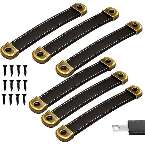 6-teiliger Ledergriff, Schubladengriffe Aus Leder, Möbelgriffe Aus Leder, Schwarzer Küchenschrankgriff, Schranktürgriff, 128 Mm Lochabstand