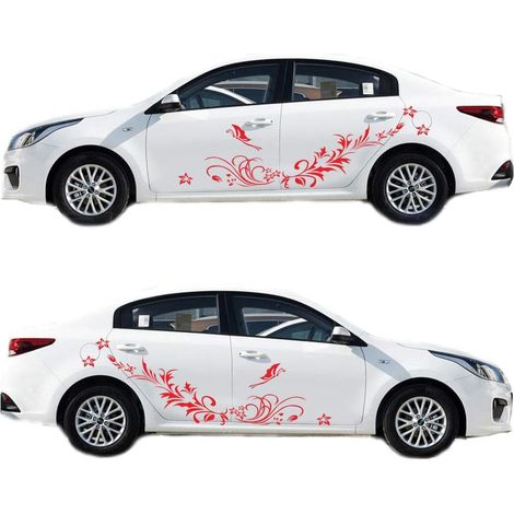Autoaufkleber, Rattanblumenmuster, Für Die Seite Der Karosserie Und Die Motorhaube (rot)