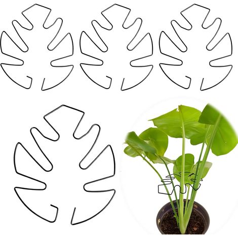 Set Mit 4 Pflanzenstützen, Kletter-monstera, Metall-pflanzenstäbe Mit Blattmuster, 14 Cm X 15 Cm, Für Kletterpflanzen Und Zimmerpflanzendekoration (schwarz)