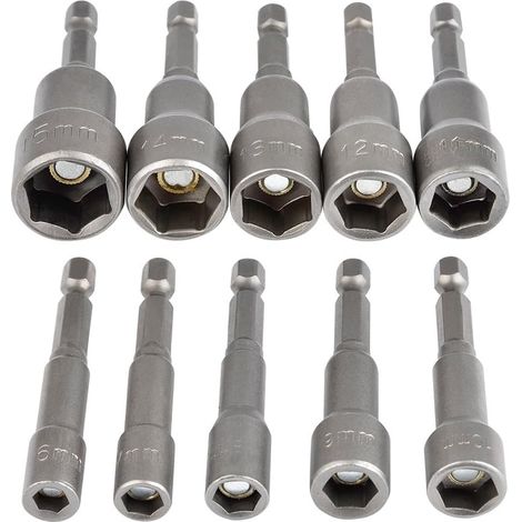 10-teiliges 6-15 Mm Schraubendreher-steckschlüssel-set, Bit-adapter, Sechskant Für Mutternschraubendreher Für Handbohrmaschine, Elektroschrauber, Steckschlüssel (chrom-vanadium-stahl)