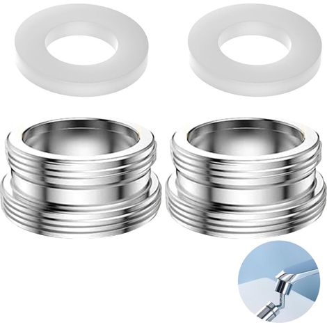 Set Mit 2 Wasserhahnadaptern, M24 Auf M22 Außengewinde, Silberfarbenes Metall Mit Gummidichtungen, Für Küchenarmaturen Und -systeme