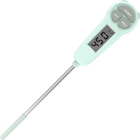 Ein (grünes) Digitales Thermometer, Küchenthermometer, Küchenzubehör, Lebensmittelthermometer