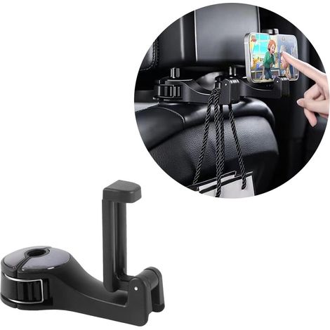 Kopfstützenhalterung Fürs Auto Mit Handyhalterung, 360° Drehbarer Haken Hinten Für Autositz, Tasche, Geldbörse, Essen, Rücksitz, Auto-organizer (schwarz)