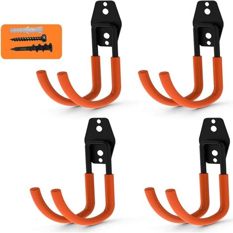 Garagenwandhaken, Robuste Doppelgaragenhaken, Aufbewahrungshaken, 4-teiliges Set Rutschfester Wandhaken Für Garage, Garten, Elektrowerkzeuge, Schläuche, Fahrräder Und Leitern