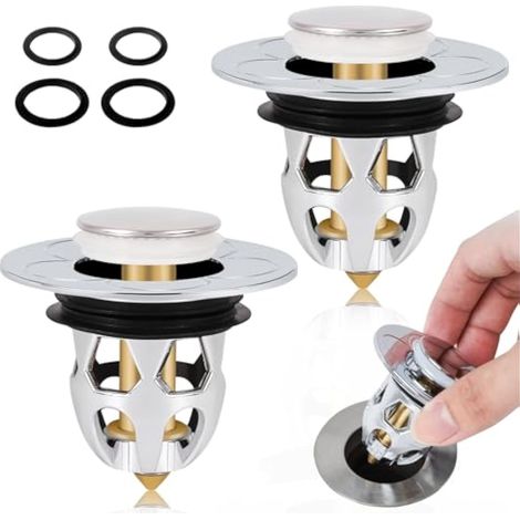 Pop-up-spülbeckenstöpsel, 2-teiliger Universal-spülbeckenstöpsel Mit 2 Dichtungen, Abflussfilter Gegen Verstopfung, Abflussstöpsel Für Küche Und Bad (34-40 Mm)