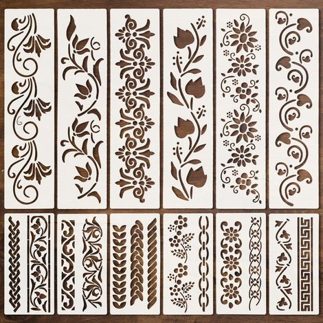 Blumenmuster-schablonen, 12 Wiederverwendbare Schablonen. Wanddekoration, Diy, Kunstprojekte, Scrapbooking.