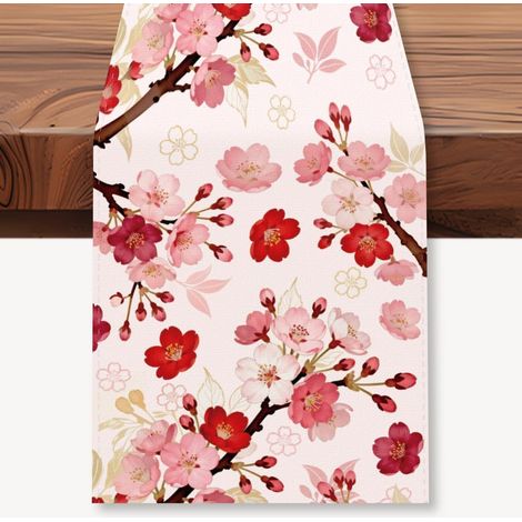Tischläufer Mit Kirschblütenmuster, Rosa, 33 X 183 Cm, Dekorativer Tischläufer Im Orientalischen Stil Mit Japanischem Sakura-rosenmuster Für Küche Und Partys