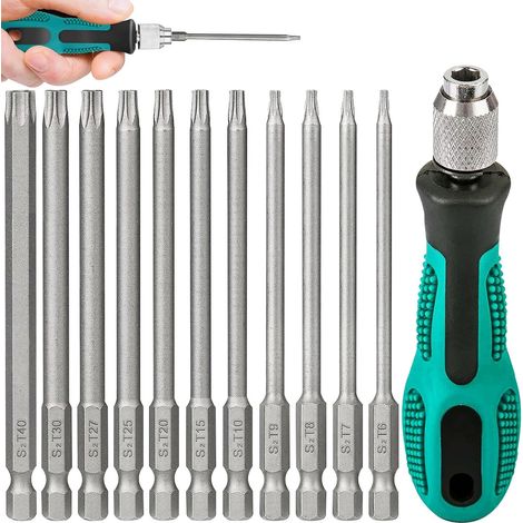 Set Mit 11 Torx-schraubendrehern T6-t40 – 100 Mm Sechskantschaft – Kompatibel Mit Hand- Und Elektroschraubern – 1/4 Zoll S2 Bits