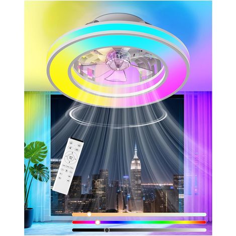Deckenventilator Mit Licht Und Fernbedienung, 42 Cm Durchmesser, 3000k-4000k-6500k + Rgb, Leiser Deckenventilator Für Schlafzimmer, 6 Geschwindigkeitsstufen, Timer