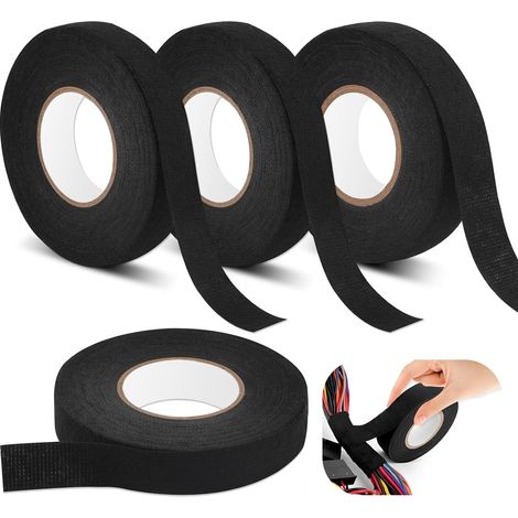 Packung Mit 4 Schwarzen Kabelbändern, Hitzebeständigen Bändern, 2 Größen, Elektrischem Isolierband, Gewebeband (19 Mm X 15 M/15 Mm X 15 M)