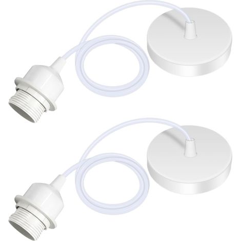 Set Mit 2 E27-pendelleuchten Mit Schraubring, 100 Cm Verstellbarem Kabel, E27-fassung, Kompatibel Mit Lampenschirmen, Für Die Deckenbeleuchtung Im Wohnzimmer Und Schlafzimmer (weiß)