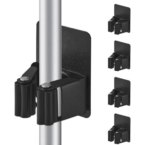 4-teiliger Wandbesenhalter, Selbstklebender Wandbesenhalter Aus Edelstahl, Kein Bohren Erforderlich, Für Küche, Badezimmer, Kleiderschrank, Garten, Garage (schwarz)