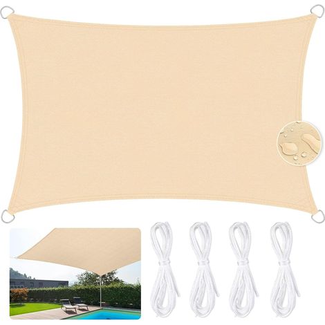 Wasserdichtes, Rechteckiges Sonnensegel 3 X 5 M, 95 % Schattierungsgewebe, Uv-schutz Für Terrasse, Garten Und Balkon – Beige