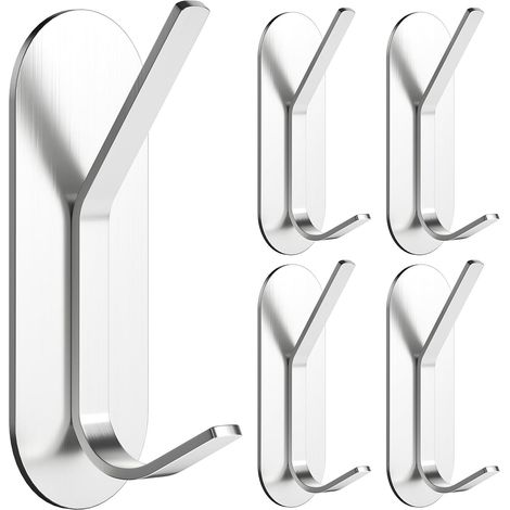 (silber) 5er-pack Selbstklebende Wandhaken, Robuste Handtuchhaken, Geschirrtuchhaken Aus Edelstahl, Wandgarderobe Für Badezimmer (kein Bohren Erforderlich)