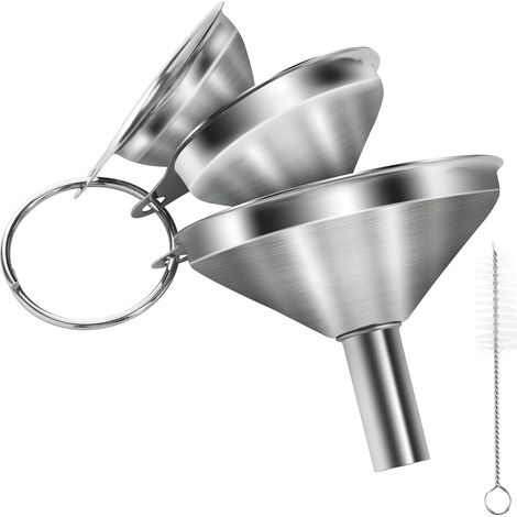3-teiliger Edelstahl-trichter Mit Stapelbarem Design Und Integrierter Bürste - Multifunktionales Küchenutensil Zum Umfüllen (4,5/5,5/7,5 Cm)