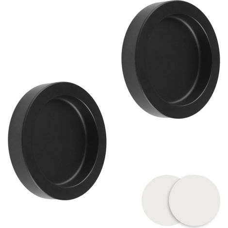 Runder, Selbstklebender Schiebegriff, 2 Stück, Fingerbetätigte Schranktürgriffe, Aluminiumlegierung, Unsichtbare Türgriffe (schwarz)