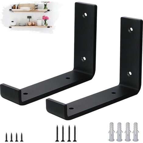 Set Mit 2 Wandregalhalterungen – 5 Mm Dicke Stahlwandhalterungen, Schwarzes Wandhalterungsset, 15 Cm