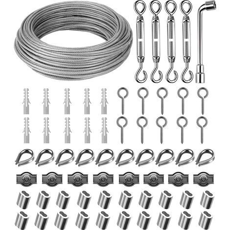 35 M X 3 Mm Edelstahlseil, Stahlseil-aufhängungsset, Pvc-beschichtete Wäscheleine Mit Spannern, Für Wäscheleinen, Beleuchtungsaufhängungskabel, Pflanzen