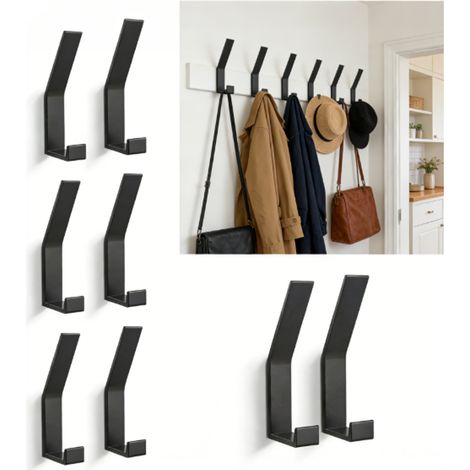 8-teiliges Garderobenhaken-set, Wandgarderobe (mit Unsichtbaren Schrauben), Moderner Garderobenhaken Für Jacken, Mäntel, Kleidung, Schals, Handtaschen Und Mehr (schwarz)