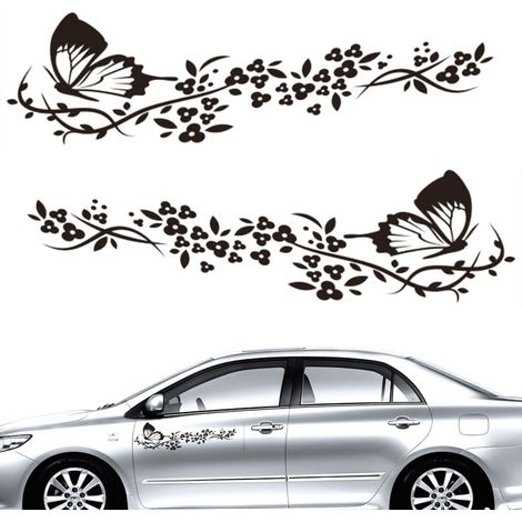 Stück Autoaufkleber, Autoaufkleber Mit Schmetterlings- Und Blumenmuster, Auto-tuning-aufkleber Für Motorhaube, Motorrad, Skateboards, Koffer, Wände (schwarz)