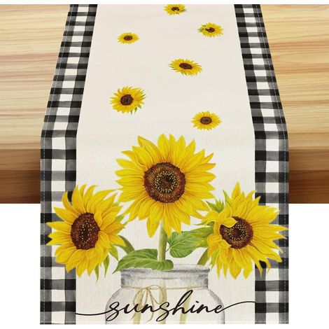 Tischläufer Mit Sonnenblumenmuster, 33 X 183 Cm, Waschbar, Moderner Leinen-tischläufer, Tischläufer Für Frühling/sommer Zur Dekoration