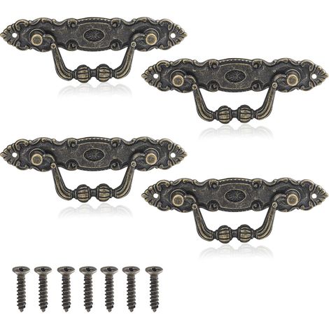 Set Aus 4 Vintage-schubladengriffen Im Antik-stil Aus Zink, Klassische Bronze-zink-legierung, Mit 8 Schrauben Für Möbelschubladen Und Dekoration.