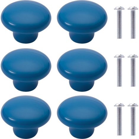 6 Stück Runde Keramik-möbelknöpfe, Schubladenknöpfe Aus Keramik Für Schränke, Küche, Bibliothek (blau)