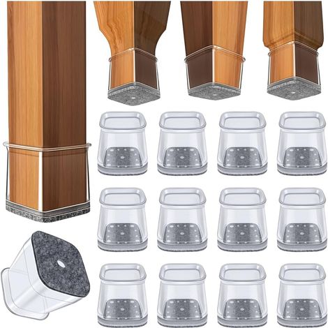 Set Mit 32 Quadratischen Silikon-stuhlbeinschonern – Transparente Pads Für Hartböden Und Fliesen – Geräuschloses Gleiten – Verstellbare Größe – 32 Stück