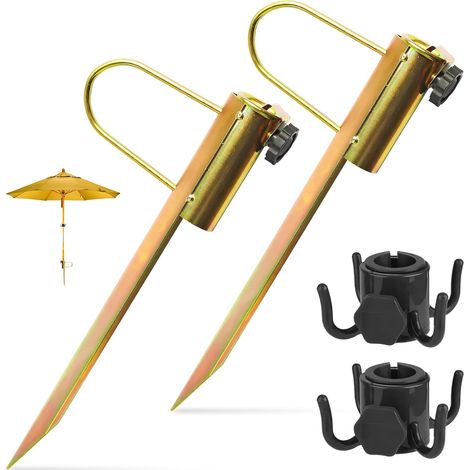 2-teiliger Unisex-metall-sonnenschirmständer Für Erwachsene Mit Griff Und Haken, 42 Cm Große Bodenhülse Für Den Garten, Verstellbarer Schirmstangendurchmesser Von 22–32 Cm