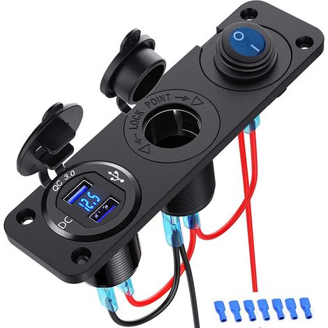 Doppelte Usb-kfz-ladebuchse Mit 12-v-zigarettenanzünderbuchse, Led-voltmeter Und Separatem Schalter