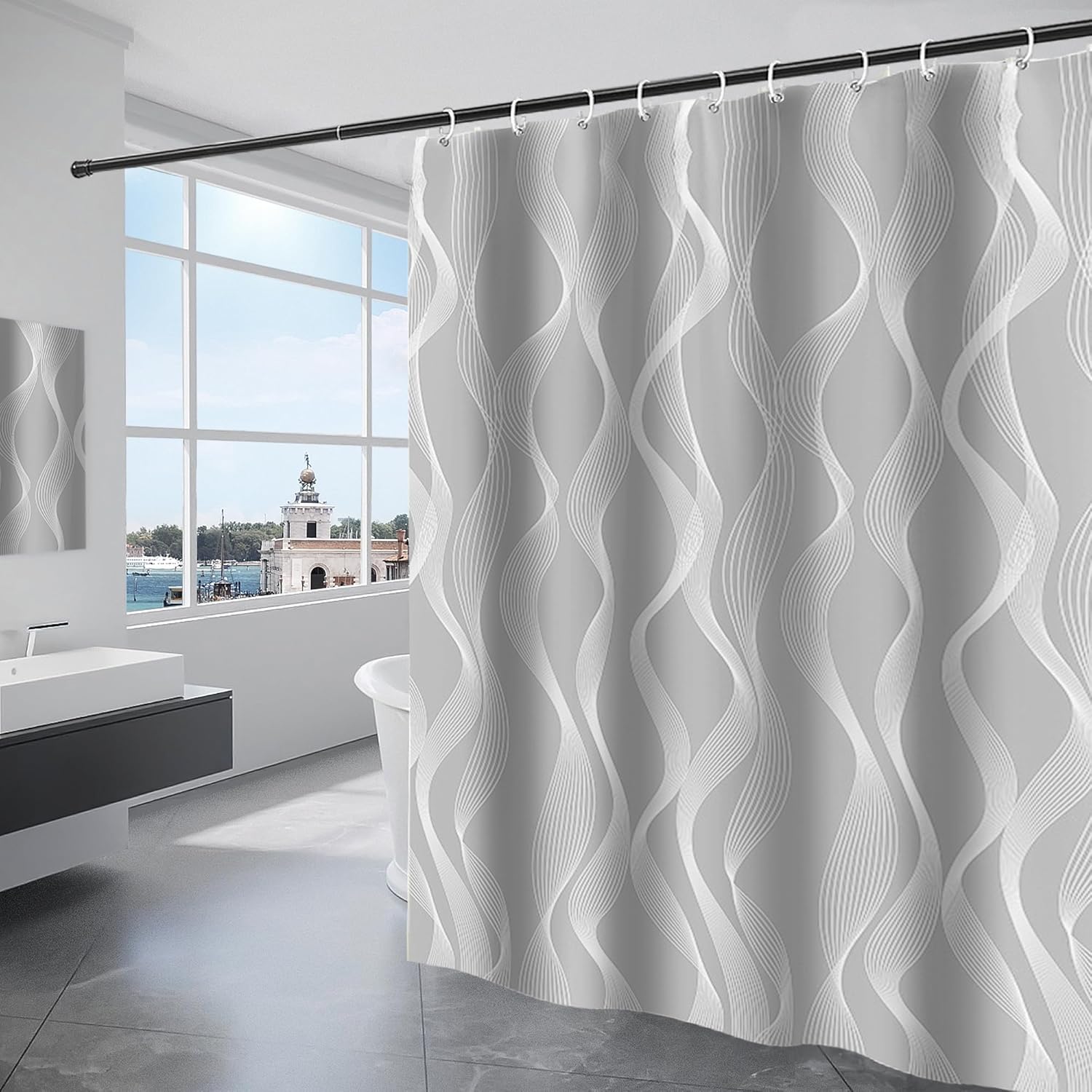 Wasserdichter Duschvorhang, Maschinenwaschbares Polyester, Badvorhang, 180 X 200 Cm