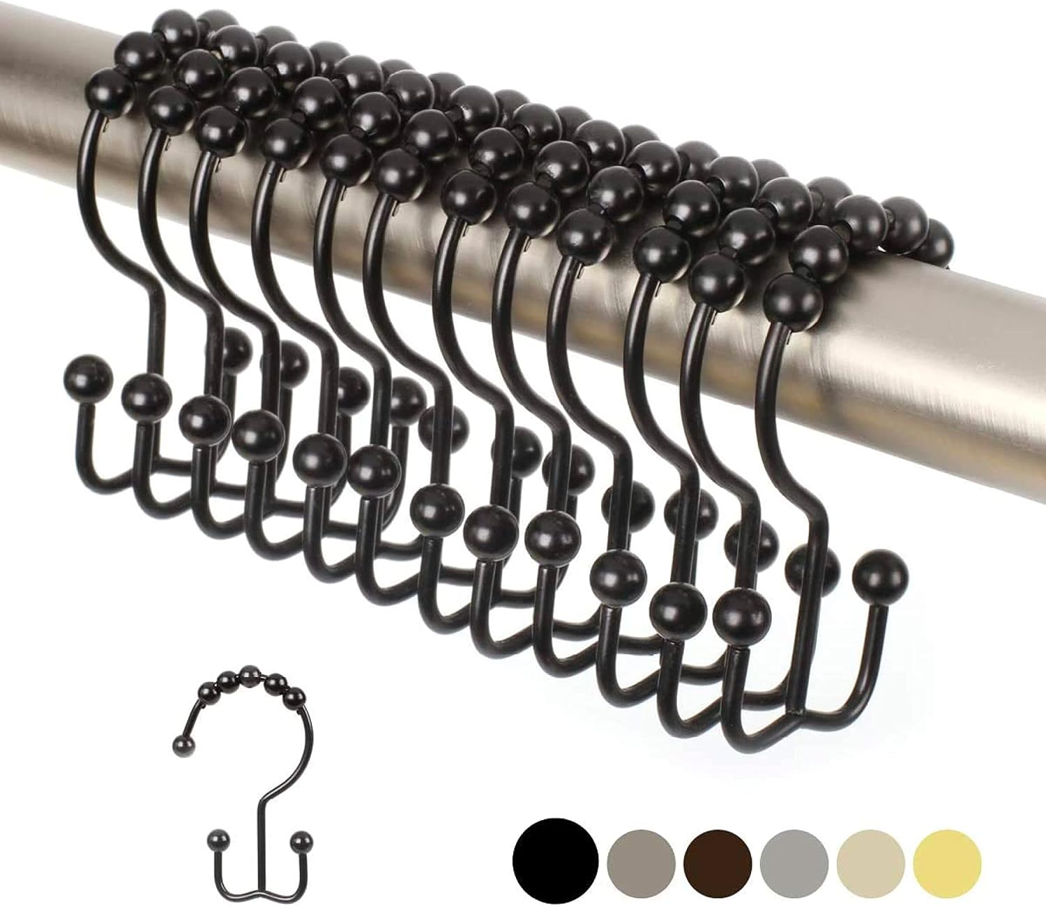 Set Mit 12 Doppelten Duschvorhanghaken (dekorative, Mattschwarze Oberfläche) Aus Hochwertigem, Rostbeständigem Edelstahl
