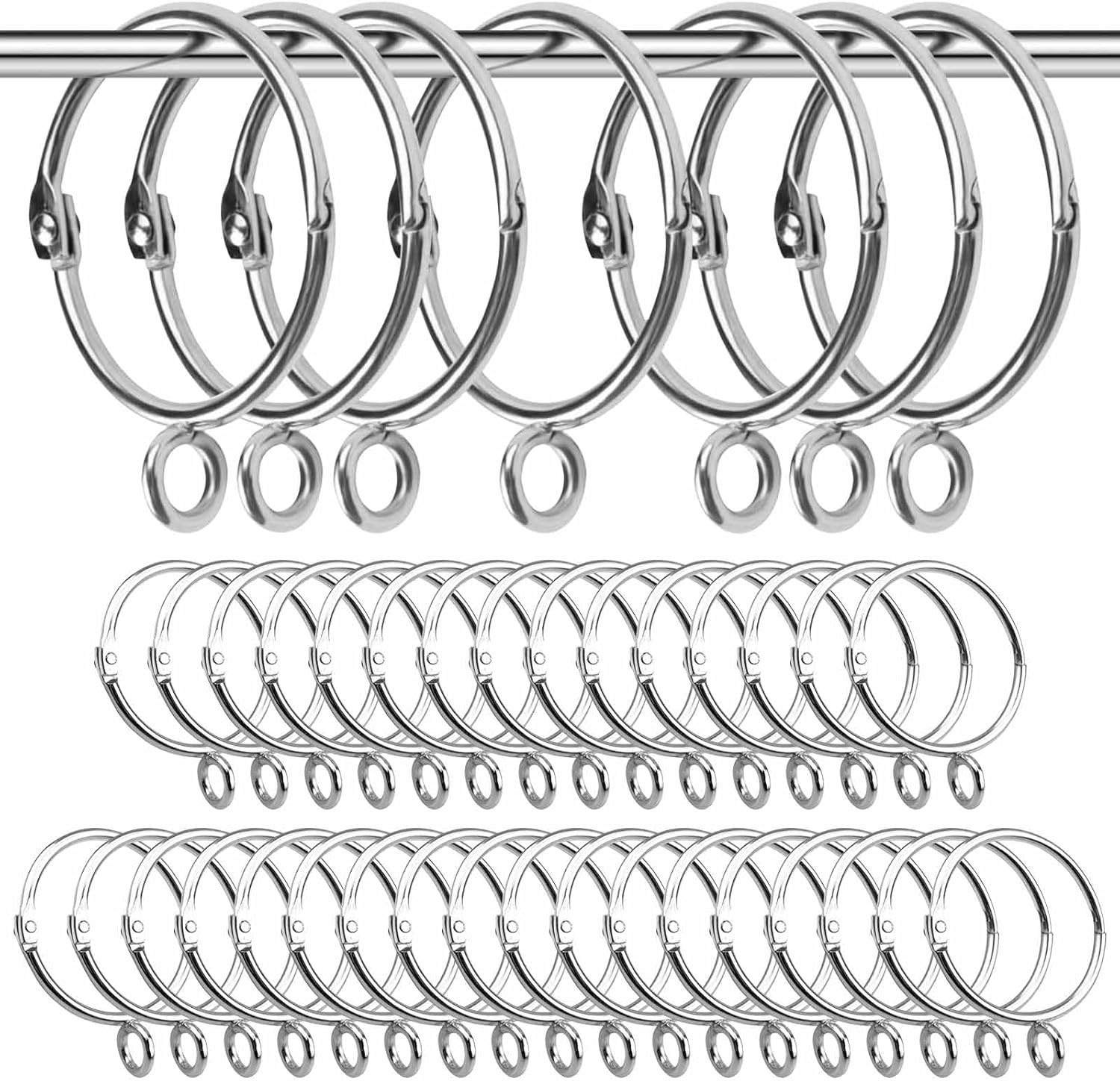 Duschvorhangringe Mit Ösen, 40 Stück, Silberfarbene Metall-schieberinge, Duschvorhangringe Mit Haken Zum Öffnen Für Schlaf- Und Wohnzimmer, 3,8 Cm