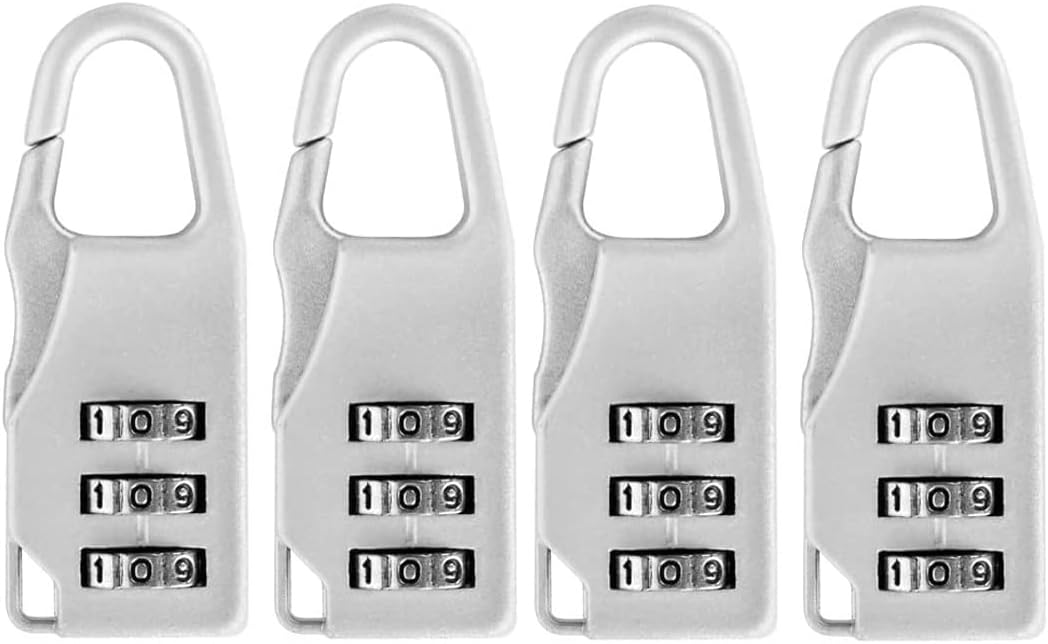 Set Mit 4 Zinklegierungs-vorhängeschlössern Mit 3-stelliger Zahlenkombination - Reiseschlösser - Mini-zahlenschlösser (silber)
