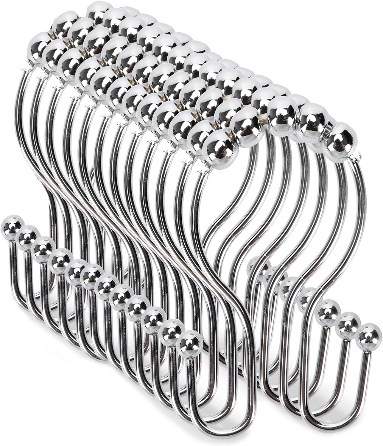 12 Stück Doppelte Rutschfeste Duschvorhangringe, Duschvorhanghaken, Edelstahlringe Für Duschvorhangstange, Kleiderstange (silber)